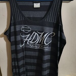 Harley-Davidson Black & Gray Striped Tank Top with HDMC Logo